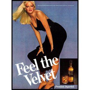 1981 Black Velvet Canadian Whiskey Vintage Print Ad Blonde Black Dress Wall Art